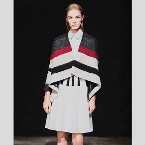 THAKOON Stripe Wool Blend Draped Knit Colorblock Cardigan Sweater Blanket Coat L